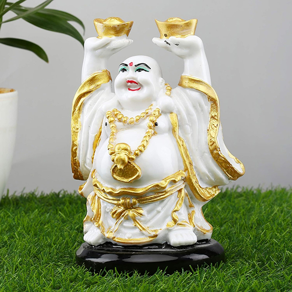 Laughing Buddha Showpiece for Home Decor (White) Marble – 7.5 Inch