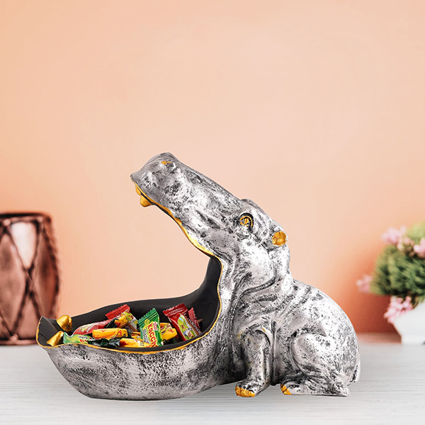 Silver Hippo Candy Holder Bowl – 8Inch Decor