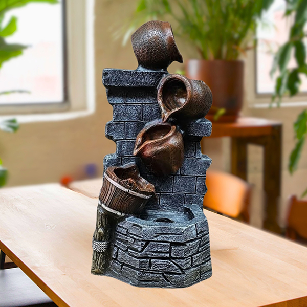 Water Fountain Showpiece for Home Decor (Grey & Brown) Polyresin – 22 Inch