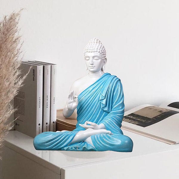 Meditation Big Buddha Showpiece for Home Decor (Blue & White) Marble – 15 Inch
