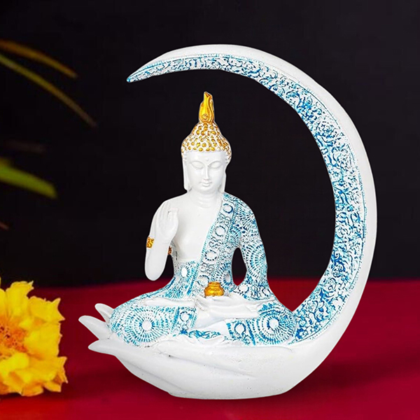 Chand Buddha Idol Showpiece for Home Decor (Blue & White) Polyresin – 10 Inch