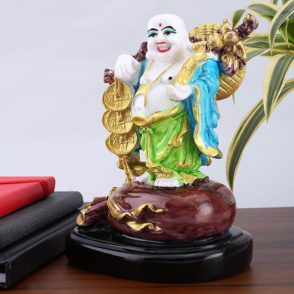 Laughing Buddha Showpiece for Home Decor (Multicolor) Marble – 7.5 Inch
