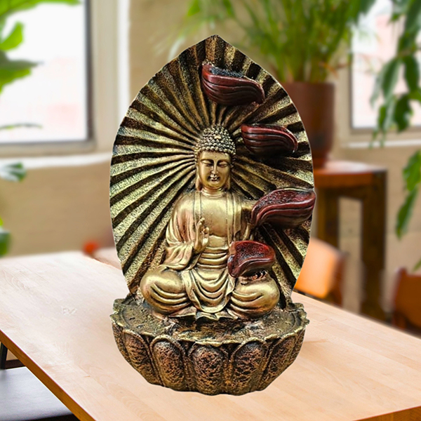 Buddha Water Fountain Showpiece for Home Decor (Golden) Polyresin – 22 Inch