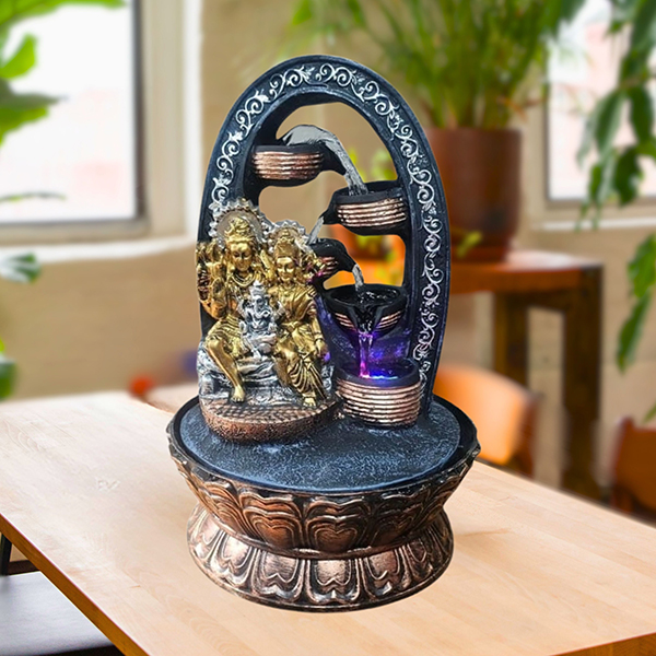 Shiv Parivar Water Fountain Showpiece for Home Decor (Golden & Black) Polyresin – 15 Inch