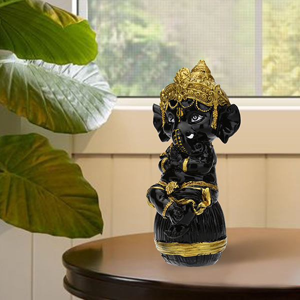 Musician Ganesha Idol Showpiece for Home Decor (Black) Polyresin – 6 Inch