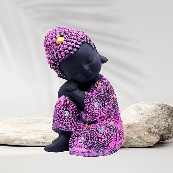 Baby Monk Buddha  Showpiece for Home Decor (Pink & Black) Polyresin – 7 Inch