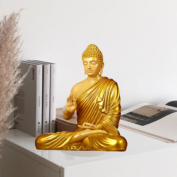 Meditation Big Buddha Showpiece for Home Decor (Golden & Cream) Polyresin – 15 Inch