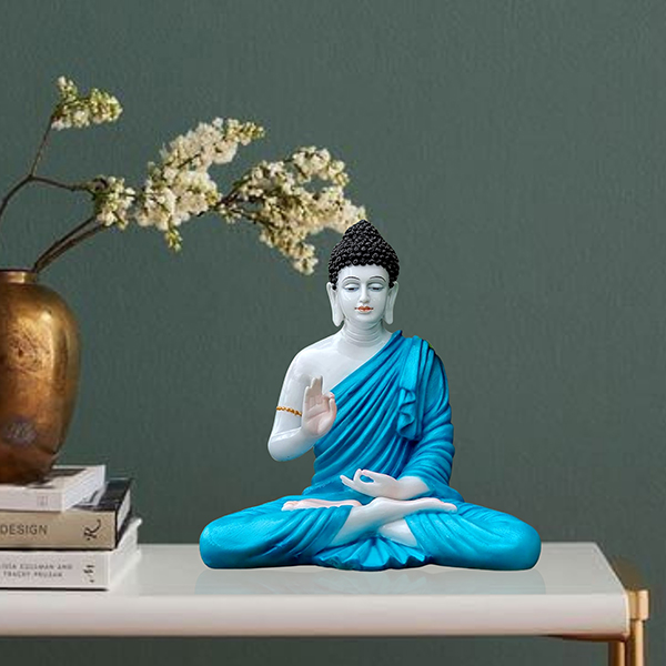 Meditation Big Buddha Showpiece for Home Decor (Blue & White) Marble – 15 Inch