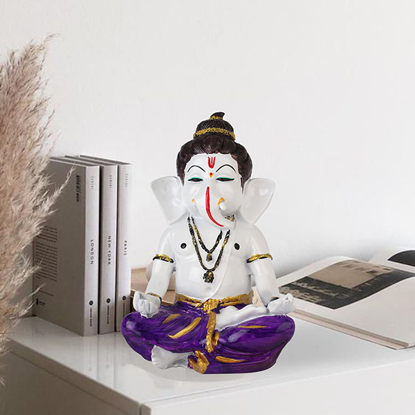 Meditating Ganesha Idol Showpiece for Home Decor (Purple) Marble – 8 Inch