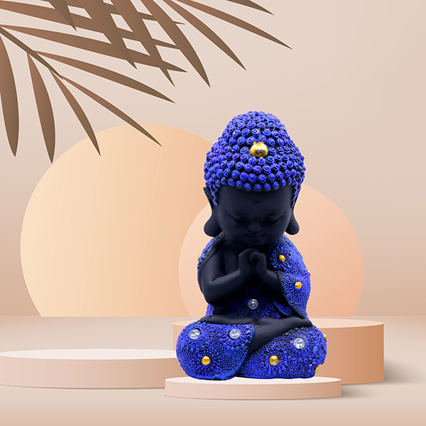 Baby Monk Buddha  Showpiece for Home Decor (Blue & Black) Polyresin – 8 Inch