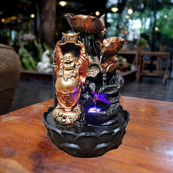 Water Fountain Showpiece for Home Decor (Black & Golden) Polyresin – 15 Inch