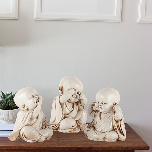 Baby Monk Buddha Idol Showpiece for Home Decor, Set of 3 ( Off-White) Polyresin – 5.5 Inch