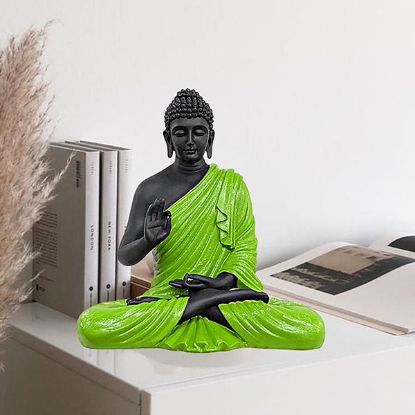 Meditation Big Buddha Showpiece for Home Decor (Green & Black) Polyresin – 15 Inch