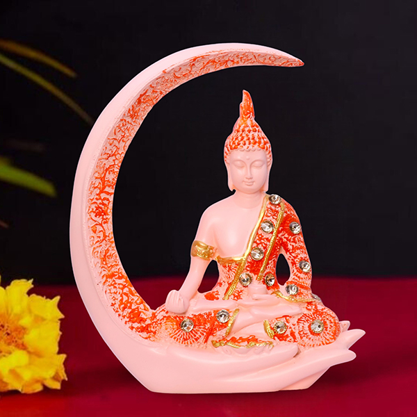 Chand Buddha Idol Showpiece for Home Decor (Pink & Orange) Polyresin – 8 Inch