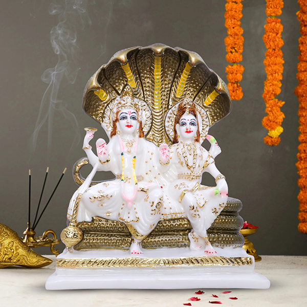 Vishnu & Laxmi Idol Showpiece for home & office – (Marble with Golden Foil) – 12 inch