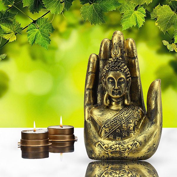 Palm Buddha Showpiece for Home Decor (Antique) Polyresin – 7 Inch