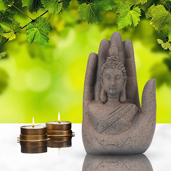 Palm Buddha Showpiece for Home Decor (Grey) Polyresin – 7 Inch
