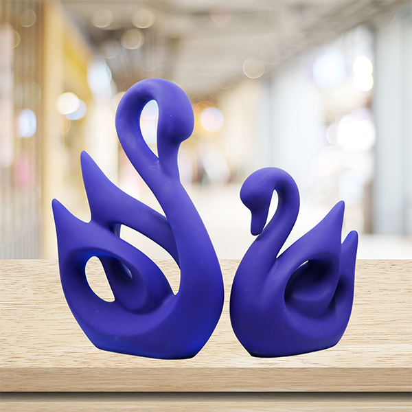 Lucky Swan Couple Showpiece for Home Decor (Nevy Blue) Polyresin – 10 Inch