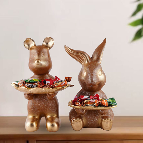 6-Inch Gold Animal Candy Holder Set – Bear & Bunny Decorative Trays
