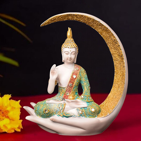 Chand Buddha Idol Showpiece for Home Decor (White & Green) Polyresin – 10 Inch