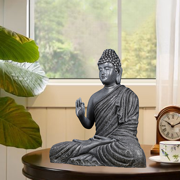 Meditation Big Buddha Showpiece for Home Decor (Dark Grey) Polyresin – 15 Inch