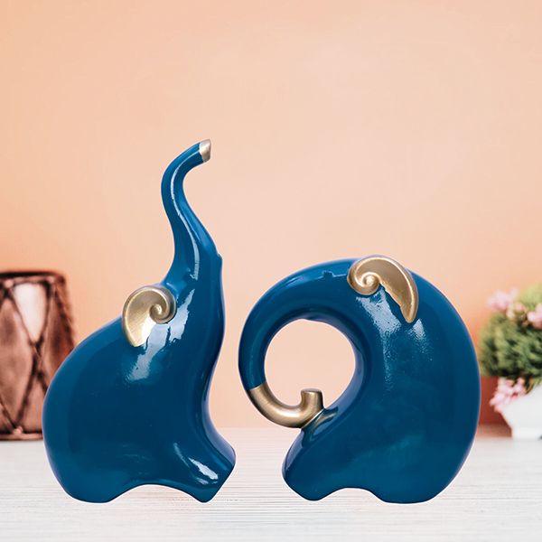 Blue  Polyresin Elephant Pair Figurines – 21.5 & 15 cm