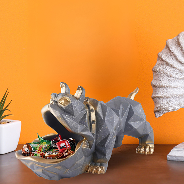 10-Inch Geometric Bulldog Candy Holder – Modern Decorative Snack Tray