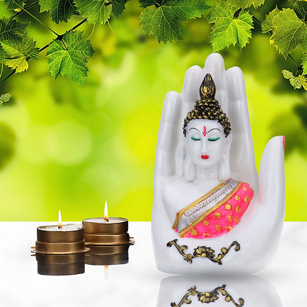 Palm Buddha Showpiece for Home Decor (Pink & White) Marble – 7 Inch