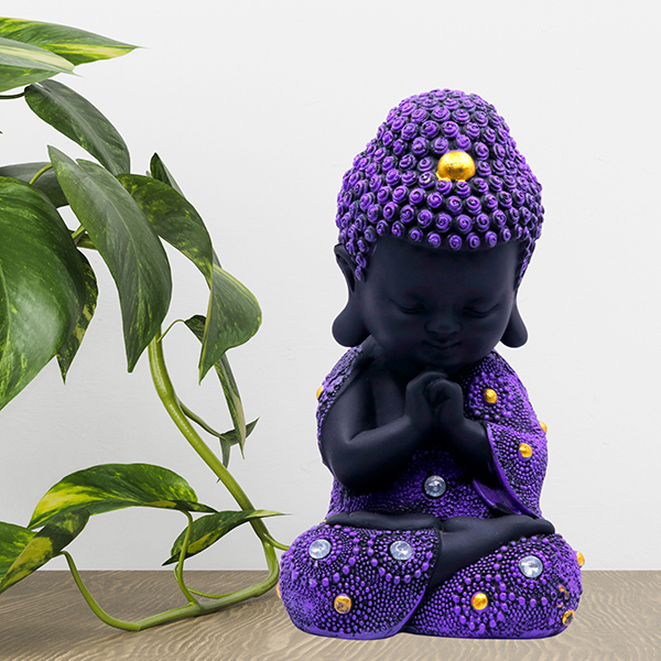 Baby Monk Buddha  Showpiece for Home Decor (Purple & Black) Polyresin – 8 Inch