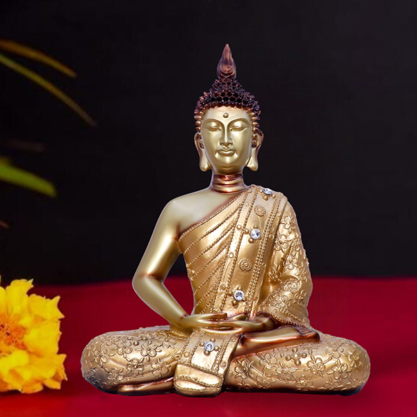 Golden Meditating Buddha Statue – Decorative Resin Sculpture for Home, Office, and Spiritual Spaces (L-22cm,B-9cm,H-28cm)