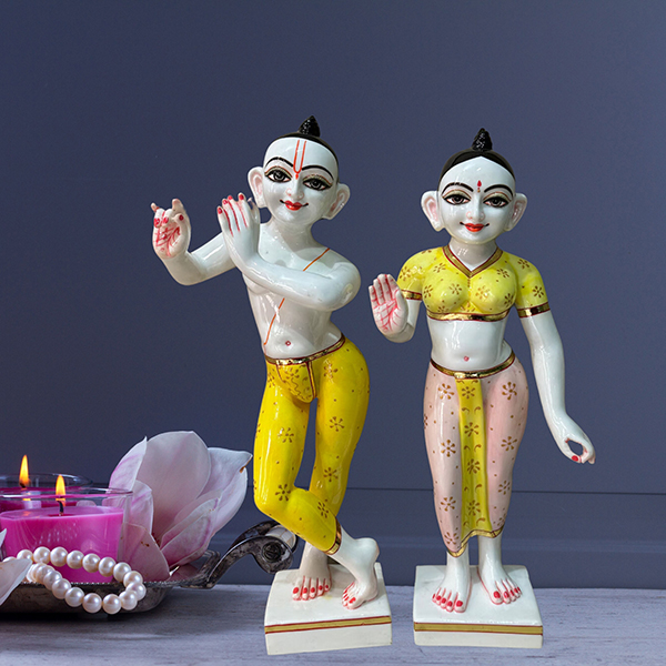 Jugal Jodi Radha & Krishna Idol Showpiece for Home Decor (Yellow) Marble – 12 Inch