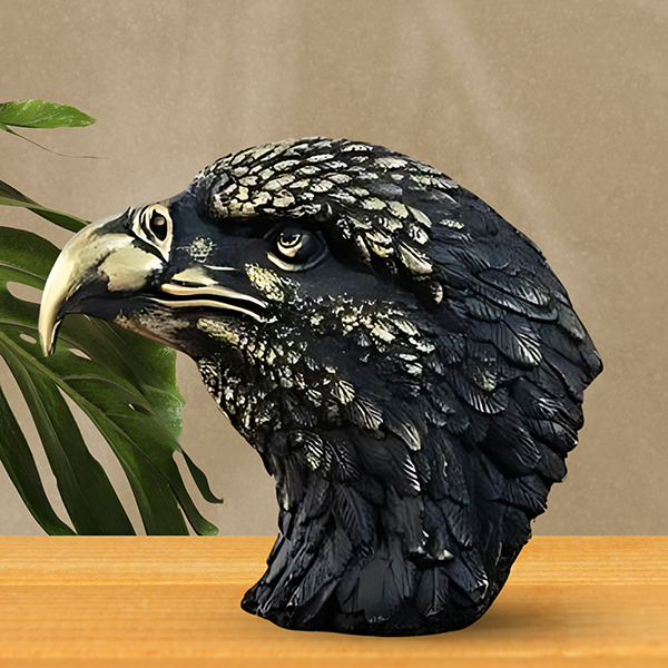 Eagle Face Showpiece for Home Decor (Black & Golden) Polyresin – 8.5 Inch