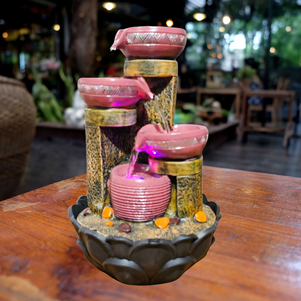 4 Diyas Water Fountain Showpiece for Home Decor (Multicolor) Polyresin – 15 Inch