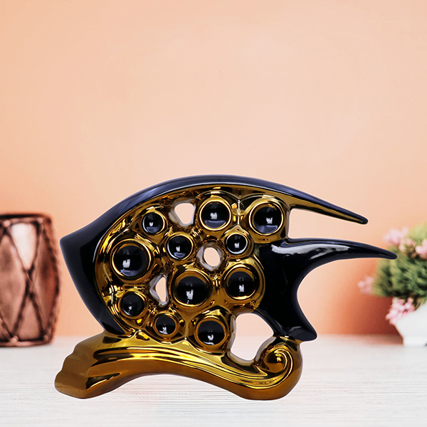 Golden & Black  Polyresin Fish Figurine – 20 cm Length