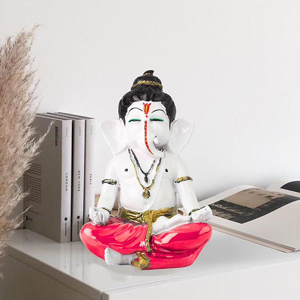 Meditating Ganesha Idol Showpiece for Home Decor (Pink) Marble – 8 Inch