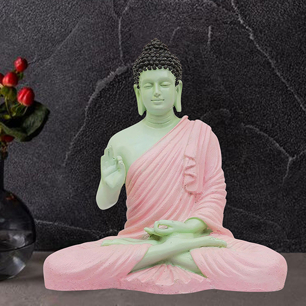 Meditation Big Buddha Showpiece for Home Decor (Pink & Green) Polyresin – 15 Inch