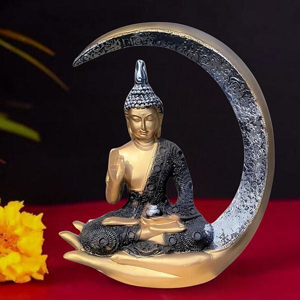 Chand Buddha Idol Showpiece for Home Decor (Golden & Black) Polyresin – 10 Inch