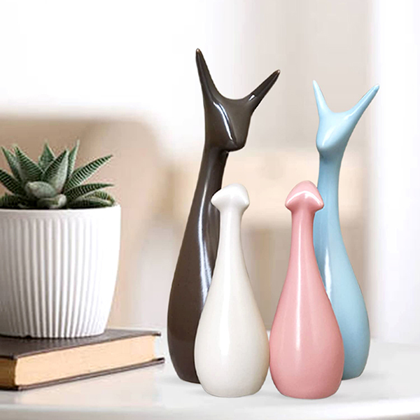 Lucky Deer Family Showpiece for Home Decor, Set of 4 (Multicolor) Polyresin – 10 Inch