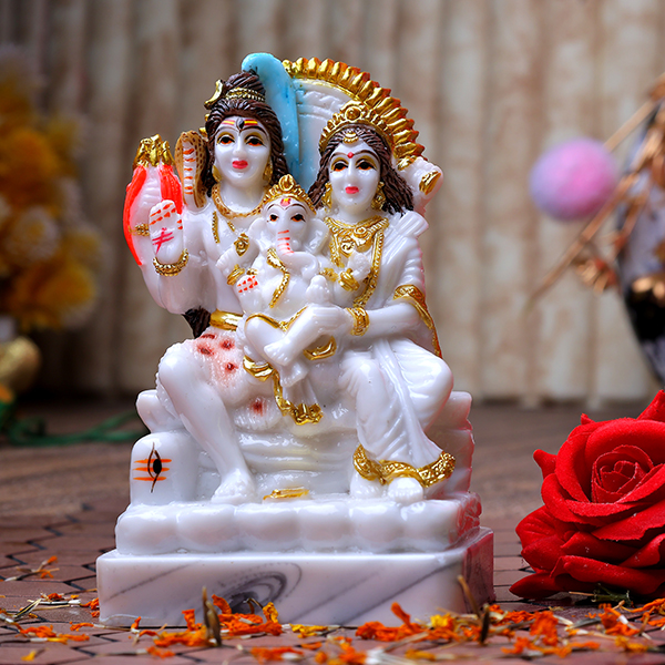 Shiv Parivar Idol Showpiece (White) Marble – 6 Inch