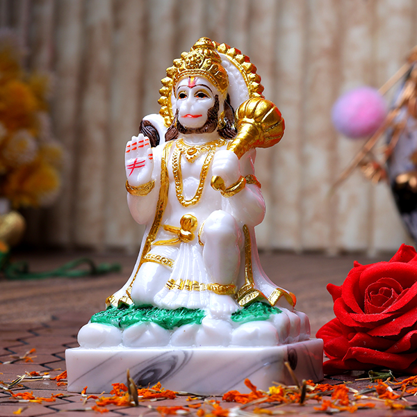 Lord Hanuman Idol Showpiece (White) Marble – 6 Inch