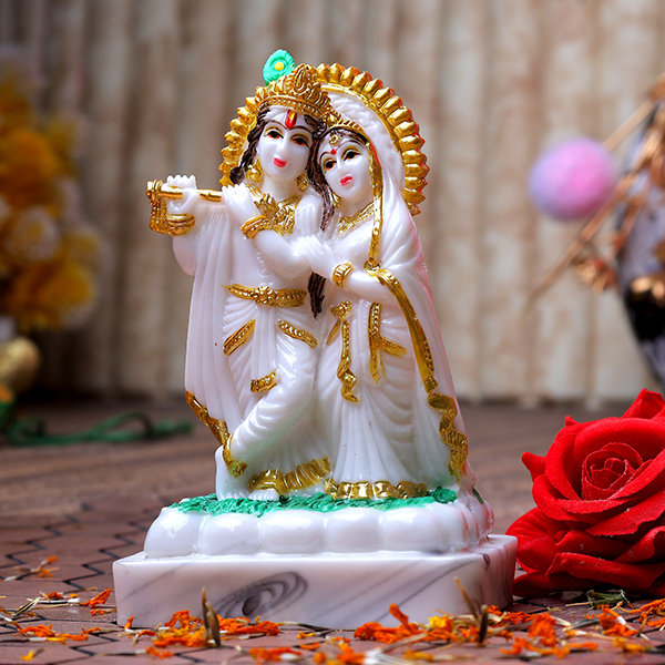 Radha & Krishna Idol Showpiece (White) Marble – 6 Inch