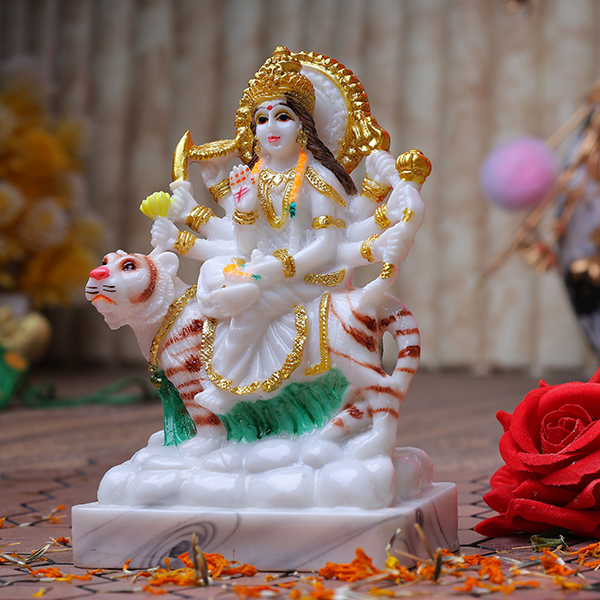 Goddess Maa Durga Idol Showpiece (White) Marble – 6 Inch