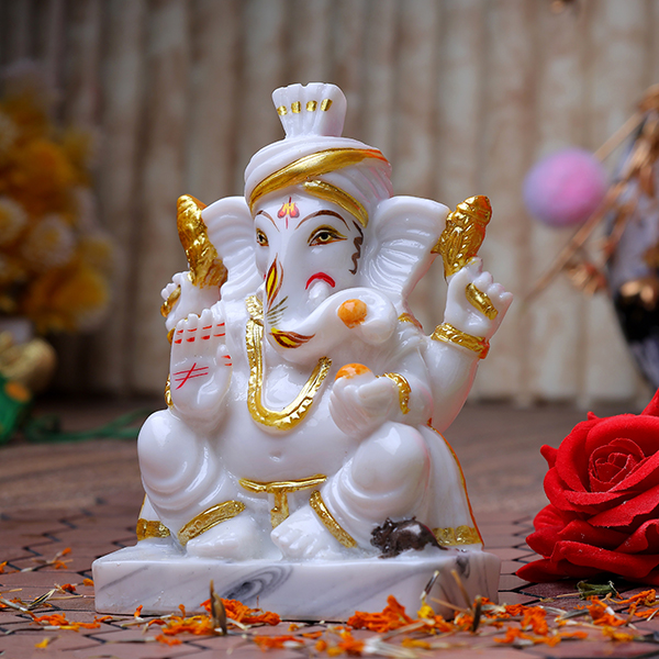 Lord Ganesha Idol Showpiece (White) Marble – 6 Inch