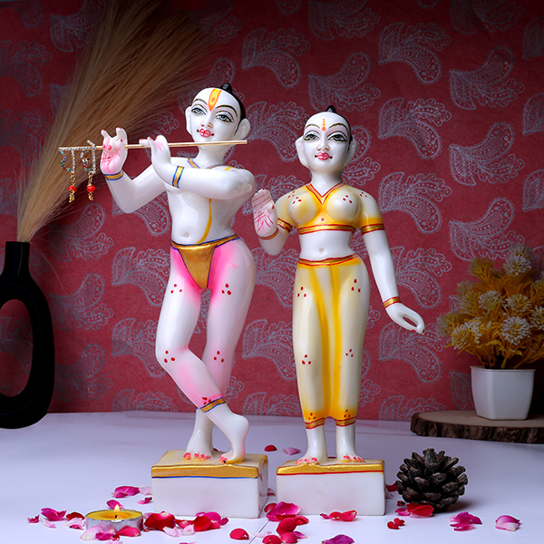 Jugal Jodi Radha & Krishna Idol Showpiece for Home Decor (Pink & Yellow) Marble – 12 Inch