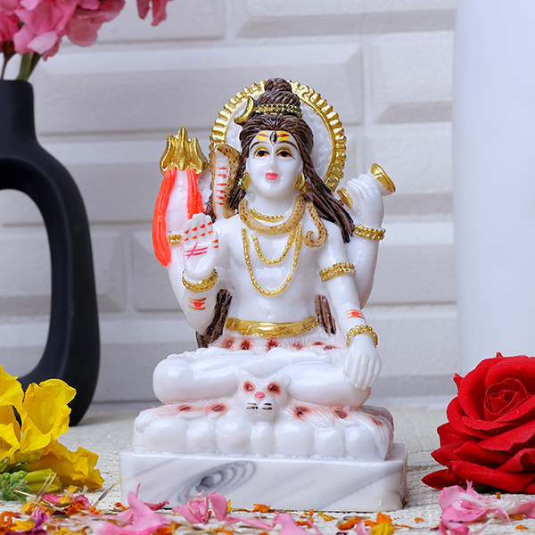 Lord Shiva Idol Showpiece (White) Marble – 6 Inch