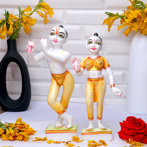 Jugal Jodi Radha & Krishna Idol Showpiece for Home Decor (Yellow) Marble – 9 Inch