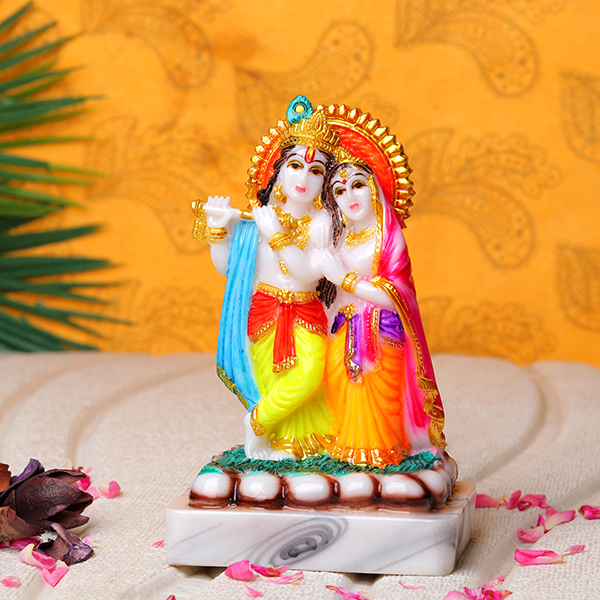 Radha & Krishna Idol Showpiece (Multicolor) Marble – 6 Inch
