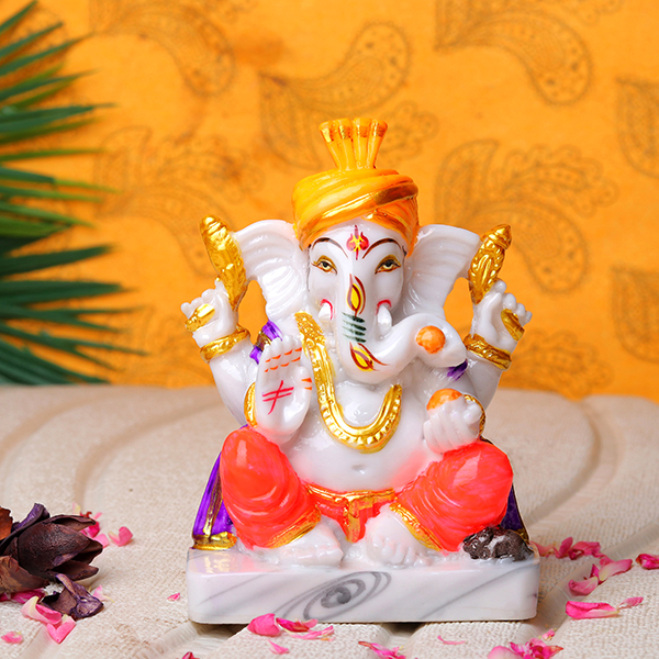Lord Ganesha Idol Showpiece (Multicolor) Marble – 6 Inch