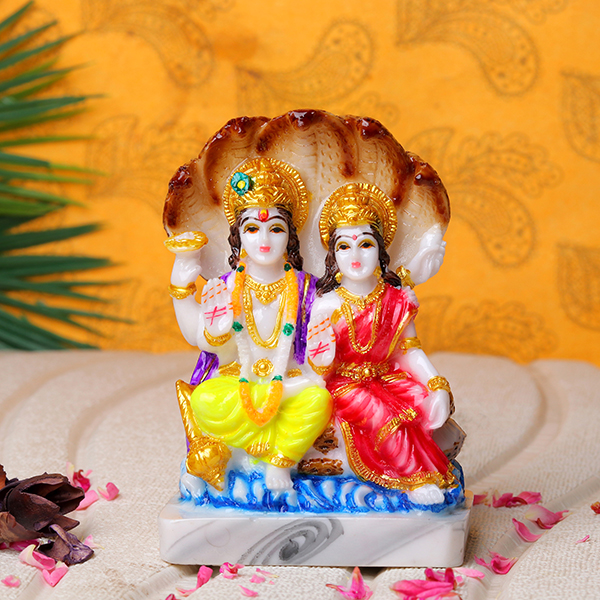 Vishnu & Laxmi Idol Showpiece (White) Marble – 6 Inch