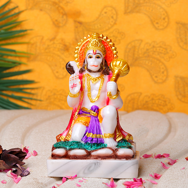 Lord Hanuman Idol Showpiece (Multicolor) Marble – 6 Inch